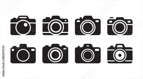 Digital photo camera icons collection isolated on white
