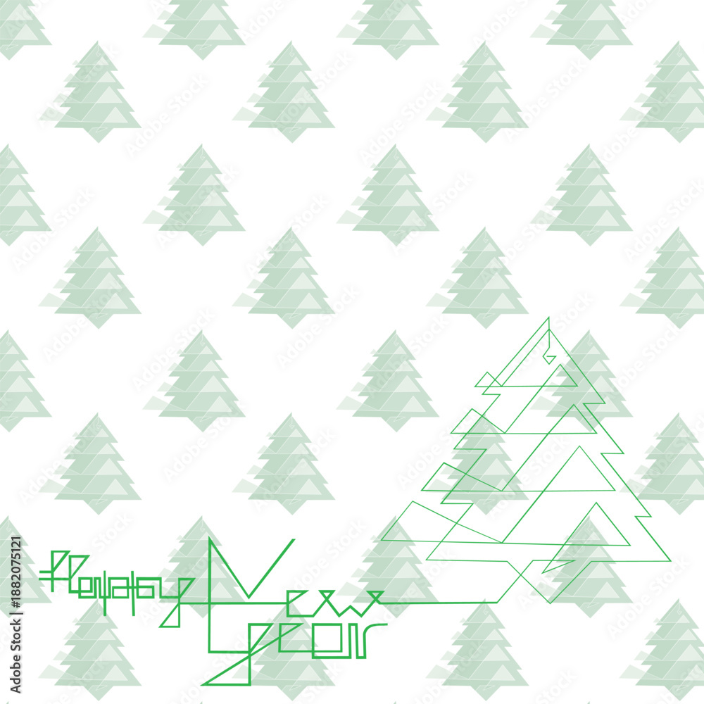 Obraz premium Linear fir tree with text on pattern background