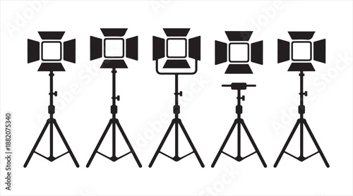 Film studio spotlight and lighting setup icon set