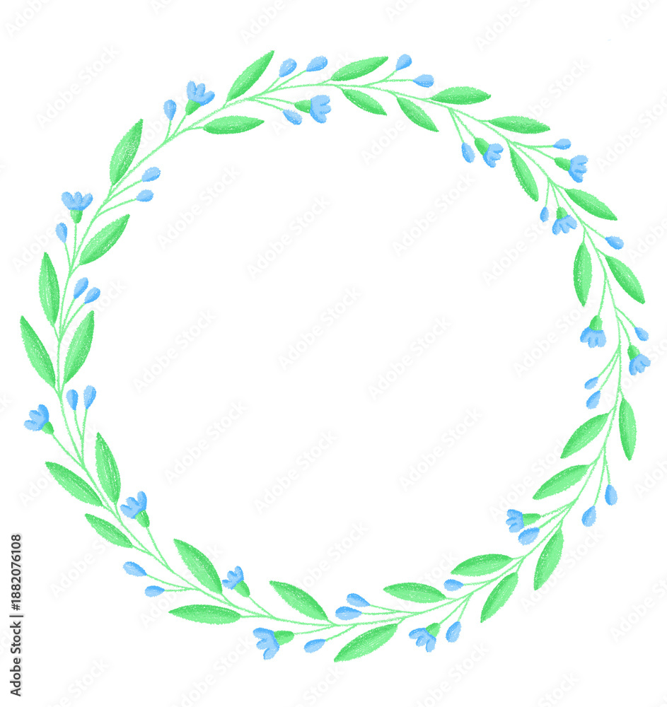 Fototapeta premium Blue flowers wreath hand drawn illustration png cut out