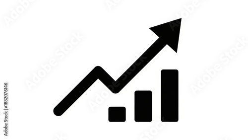 A black vector graphic icon of a growing chart with an upward arrow