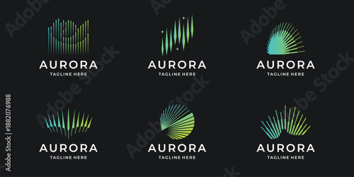 set of aurora logo bundle with gradient modern color branding on dark background.