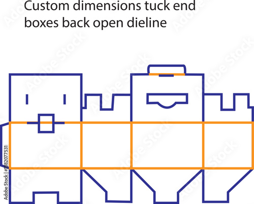 Custom dimensions tuck end box back open dieline template with hanging tab for retail product packaging