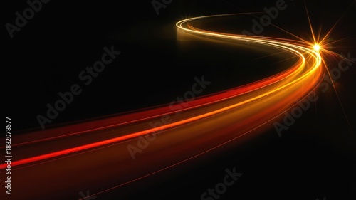 Dynamic light trails curve through darkness, illustrating speed, data flow, or energy movement with vibrant red, orange, and yellow streaks.