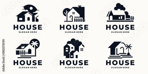 Set of house residential subdivision logo design. Building, Real Estate, and Construction design inspiration.