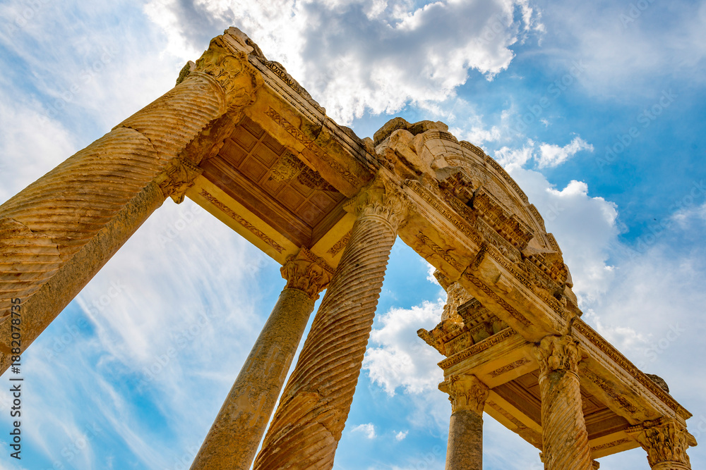 Fototapeta premium Aphrodisias Ancient City. Karacasu, Aydin - Turkey. The ancient area , dedicated to the goddess of love Aphrodite, was a Hellenistic which also flourished. Aphrodisias Museum is an archaeological mus