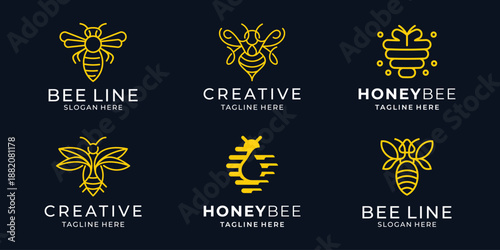 set collection of bee line logo. honey bee logo with line concept design inspiration.