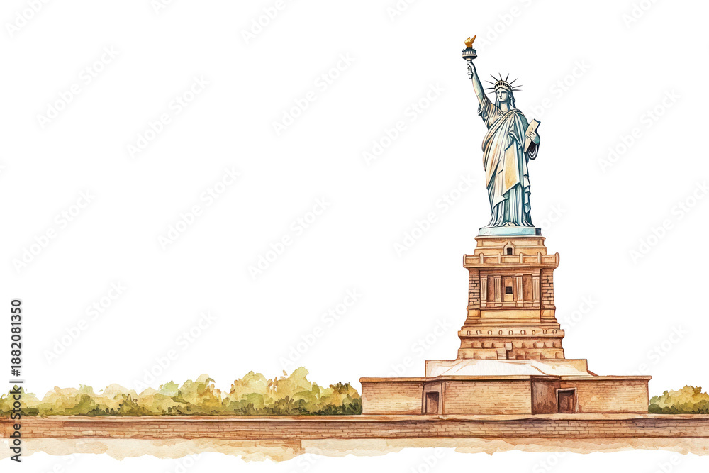 Fototapeta premium PNG Landmark statue watercolor liberty.