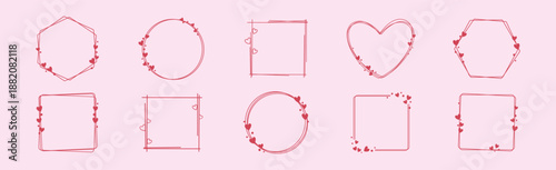 Valentine Love Frame and Card Set with Nubes, Red Romantic Wedding Illustration,  Decorative Elements