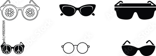 Collection of various stylish sunglasses and eyeglasses for fashion and vision correction