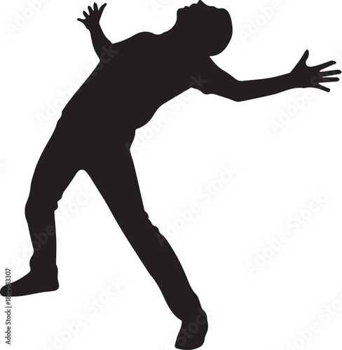 Dramatic man falling vector silhouette illustration leaning back with arms wide open pose