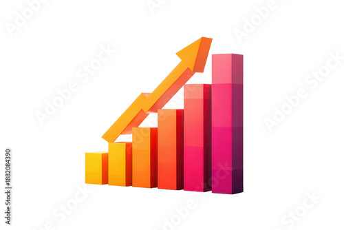 Free Download A 3D style financial bar chart with rising columns and a bold upward arrow, clean geometric shapes, crisp edges, strong depth shading, and a minimal business infographic look isolated on transparent b - GFXLoad