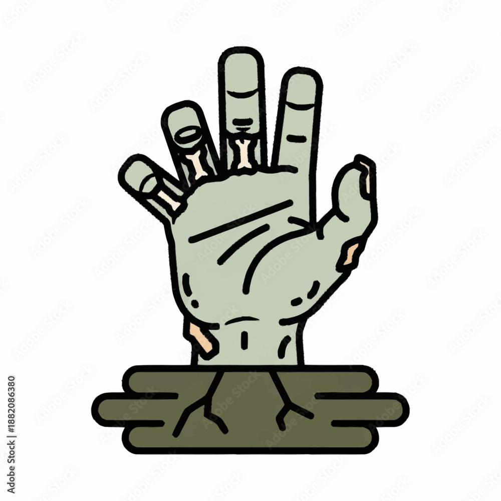 Obraz premium Zombie Hand Reaching Out from Ground Illustration.