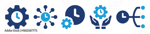 Compilation of Time Related Icons Displaying Gears Clocks Hands and Other Symbols for Ui and Web Development