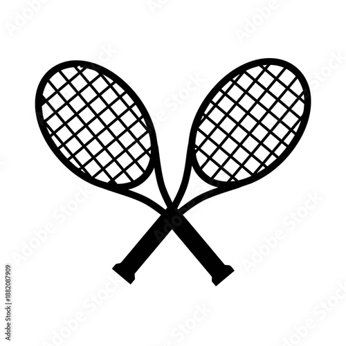 Crossed tennis rackets sport equipment for competitive recreation play activity during sport events vector illustration on white backdrop