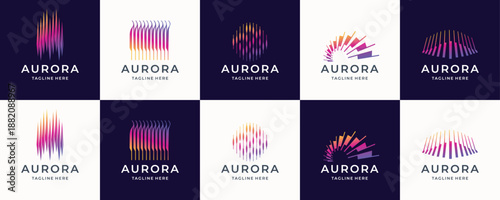 set of aurora logo design. inspiration aurora borealis premium design template