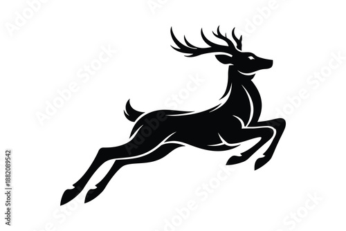 Jumping deer buck silhouette vector illustration on white