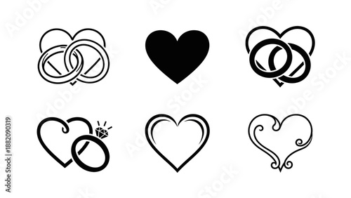 Collection of Various Heart Symbols and Icons.