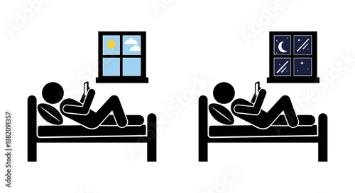 Using Smartphone in Bed During Day and Night.