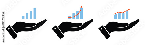 Holding hand growth graph with an upward trend indicating business development increase and positive financial statistics chart analytics