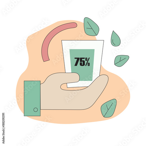 Vector icon of hand holding eco product with seventy-five percent