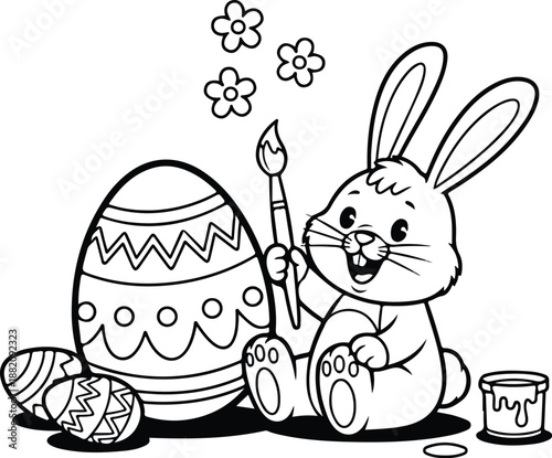 Easter bunny holding decorated egg in spring florals