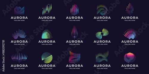 collection aurora logo design. abstract set aurora borealis inspiration for business of company design.