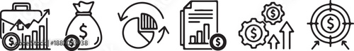 Business and Finance Line Icon Set. Investment, Profit, and Financial Goal Vector Symbols.