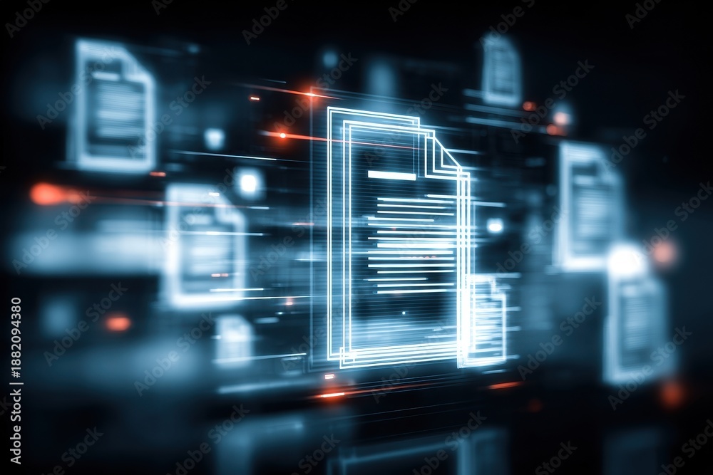 Fototapeta premium A glowing document supports management as every contract secures confidential information