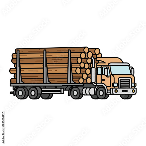 Log truck transporting timber on a flatbed trailer