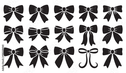 Collection of black decorative bows on white background