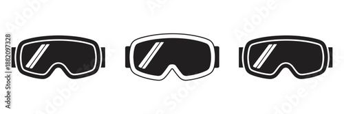 Skiing glasses icons, winter eyewear goggles, snow sport protection, cold weather gear, minimal vector design for outdoor activities adventure illustration