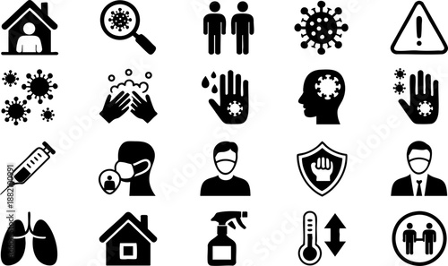 Health Safety Icons | Pandemic, Virus Protection, Sanitation, and Medical Prevention Vector Set