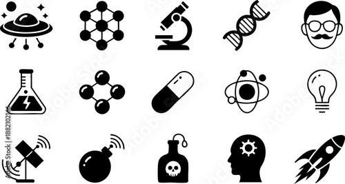Science Icons Set | Laboratory, DNA, Molecule, and Innovation Vector for Research and Education