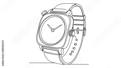 Simple Line Drawing of Modern Wristwatch.