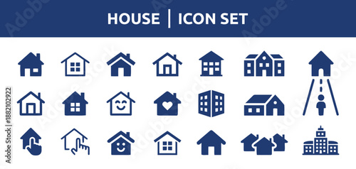 Set of House Icons for Real Estate Home Building and Architecture Minimal Simple Symbols Graphic Design Vector Illustration Set with Assorted Building Silhouettes