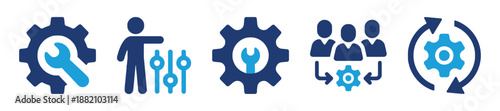 Set of setting options icons in vector illustration isolated on white background representing maintenance gear cogwheel service configuration and preferences