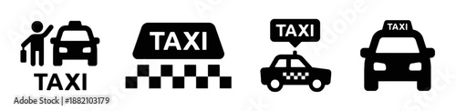 Set of taxi cab icons isolated on white background in vector illustration representing public transport vehicle transport service ride hailing service and transportation