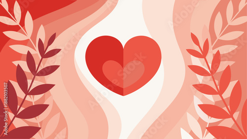 Romantic heart with floral background isolated on white background, Vector