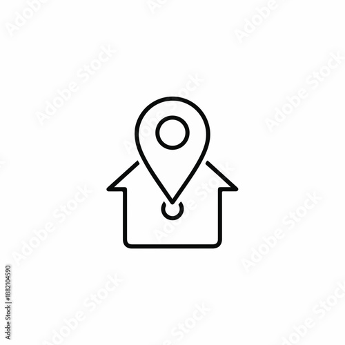 House location pin icon. Minimalist line art vector illustration. Real estate home address symbol isolated on white background