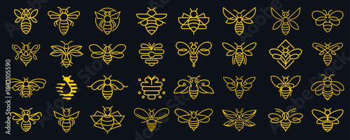 mega set of bee honey icon collection. geometry line bee honey design vector for design elements.