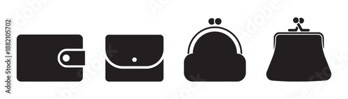 Wallet And Purse Icons Set Money Saving Finance And Payment Symbol Vector Illustration Different Style Purses Coin Wallets