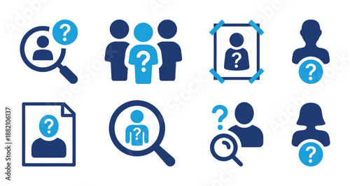 Various recruitment symbol designs showing searching for employee or new team member with magnifying glass and person icons for hr and human resources vector
