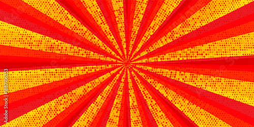 Dynamic anime explosion background with radial comic speed lines and halftone dots - bright burst effect radiating from center for manga panels, action scenes, superhero graphics or retro pop art.