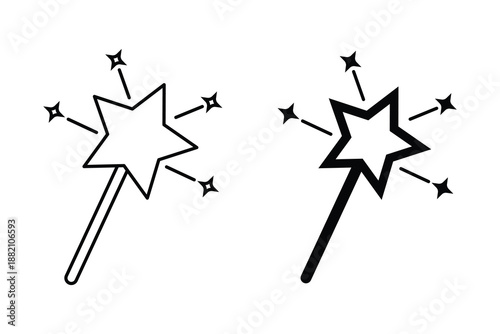 Magic wand with a stars icon set. magic wand icon outline simple illustration isolated on white background.