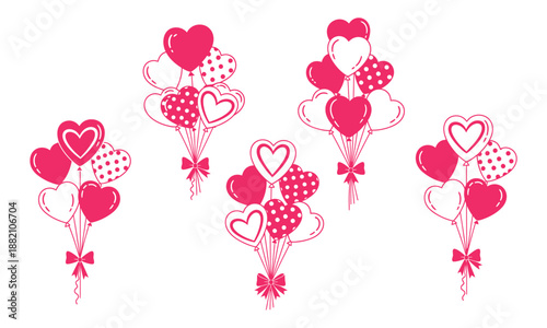Valentine's day heart balloons illustrations for romantic celebrations and love