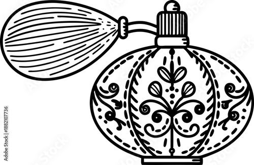 Vintage perfume atomizer with decorative floral design and bulb pump hand sprayer