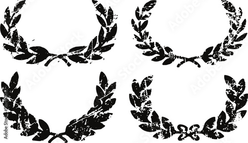 Vintage laurel wreaths collection with distressed texture, decorative floral emblem design elements