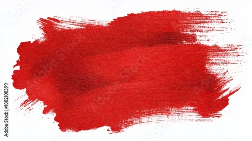 Vibrant red paint brush stroke on white background displaying bold texture.