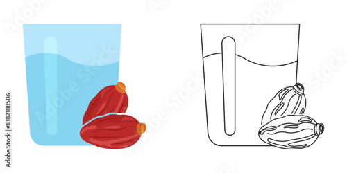 Ramadan Iftar Water and Dates  Flat Vector Illustration